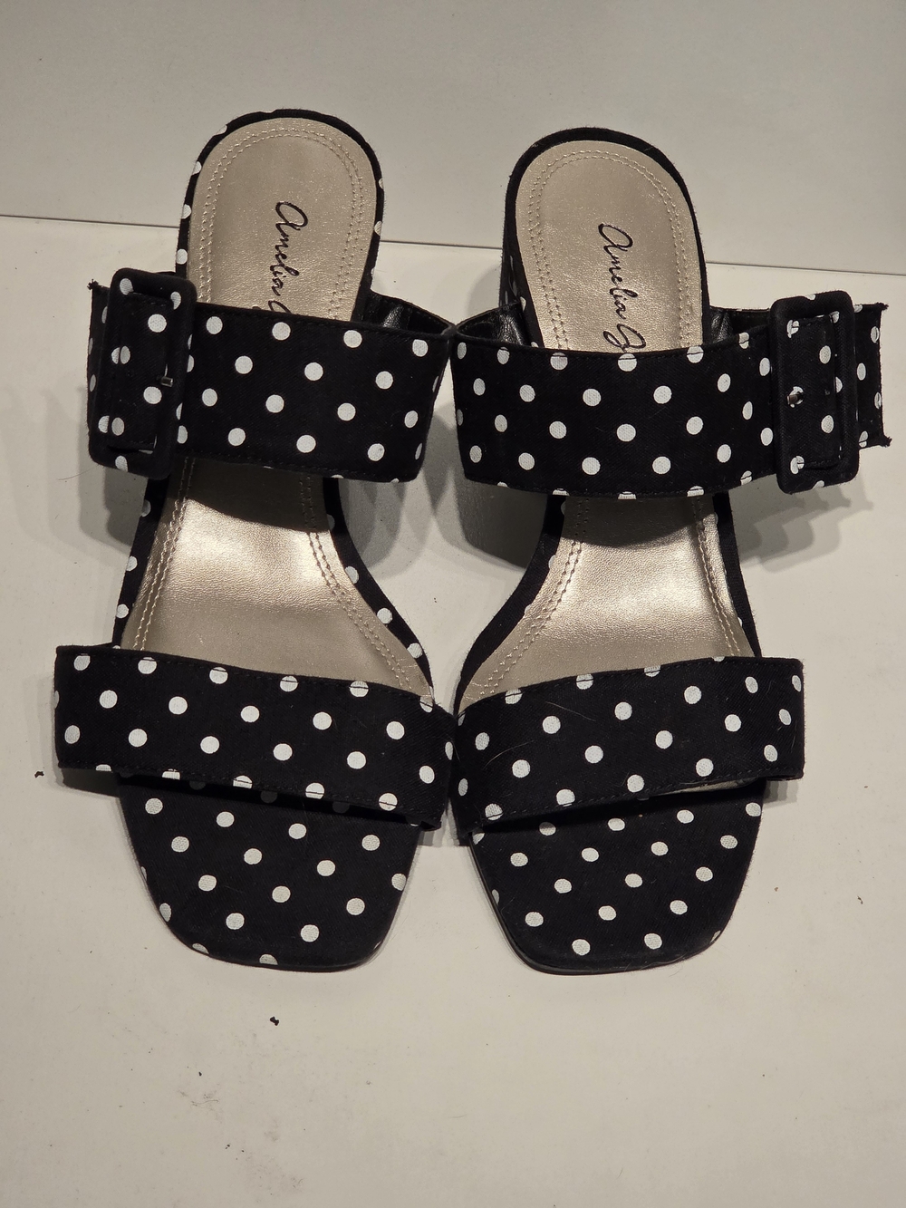 Ankle Strap Polka Dot Slide Sandals - Black/White